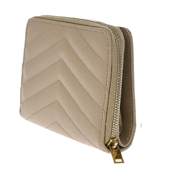 SAINT LAURENT YSL Logo Compact Bifold Wallet Leather Beige 258-082825 - Picture 4 of 15